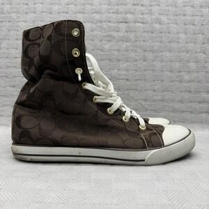 Coach Bonney Shoes Womens Size 9 Brown Canvas High Top Sneakers Coach Signature